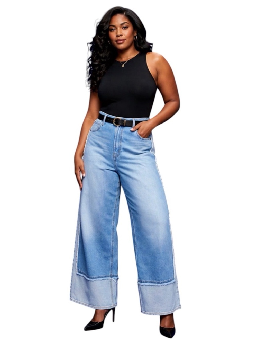 Mira High-Waisted Baggy Wide-Leg Oversized Frayed Sides Jeans Size 6 NWOT